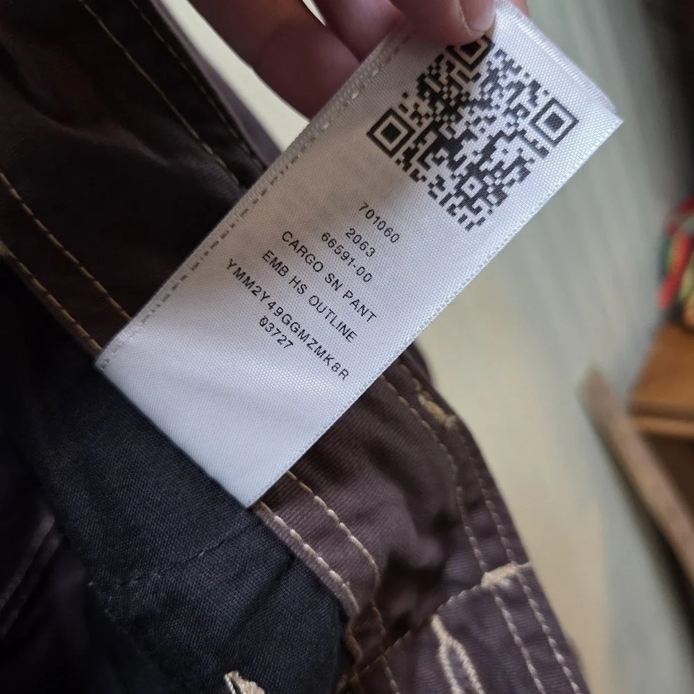 True Religion Cargo Pants Mens 36x32 Brown Relaxed Fit Embroidered Logo Pockets